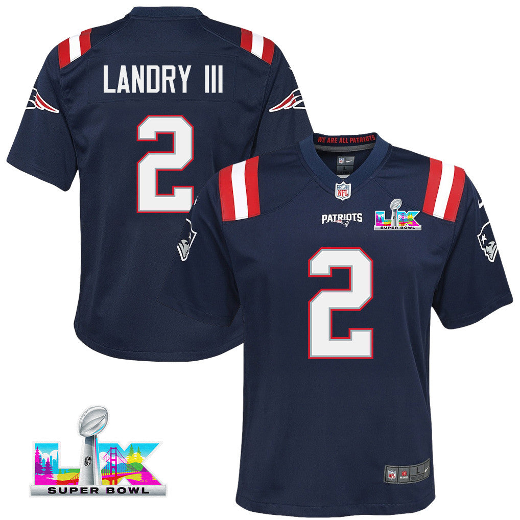 Harold Landry III 2 New England Patriots YOUTH 2026 Super Bowl LX - Game Jersey - Navy