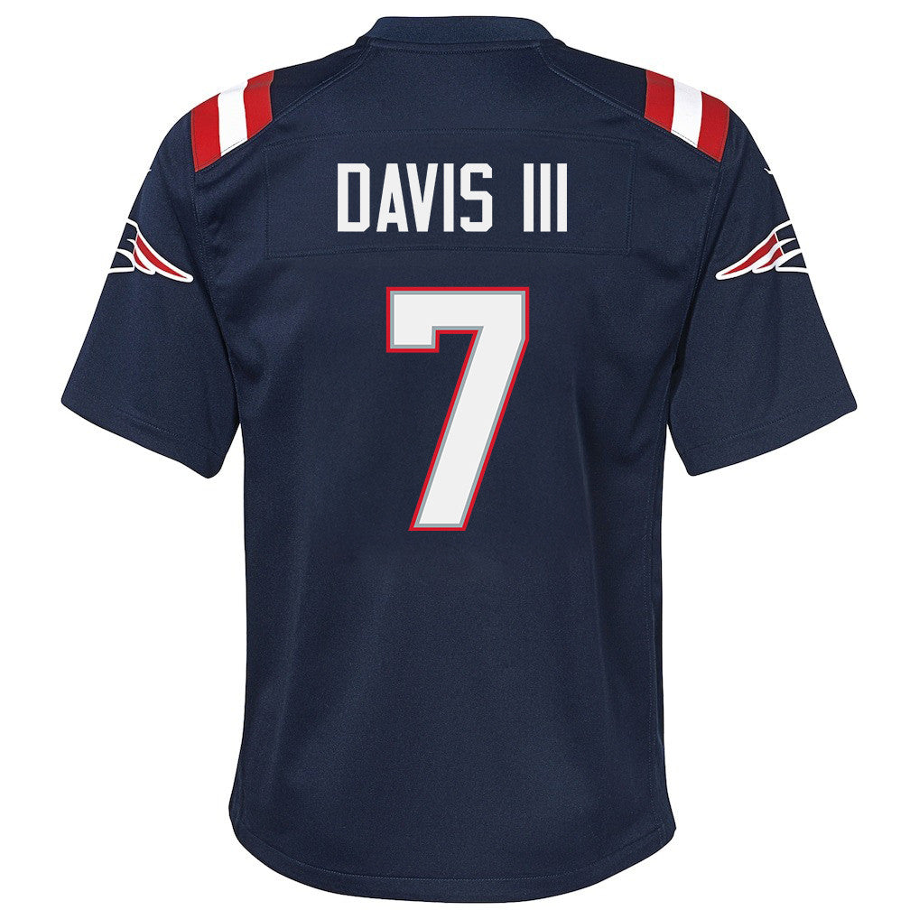 Carlton Davis III 7 New England Patriots YOUTH 2026 Super Bowl LX - Game Jersey - Navy