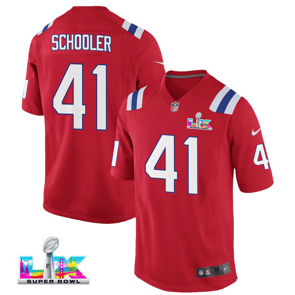 Brenden Schooler 41 New England Patriots YOUTH 2026 Super Bowl LX - Alternate Game Jersey - Red