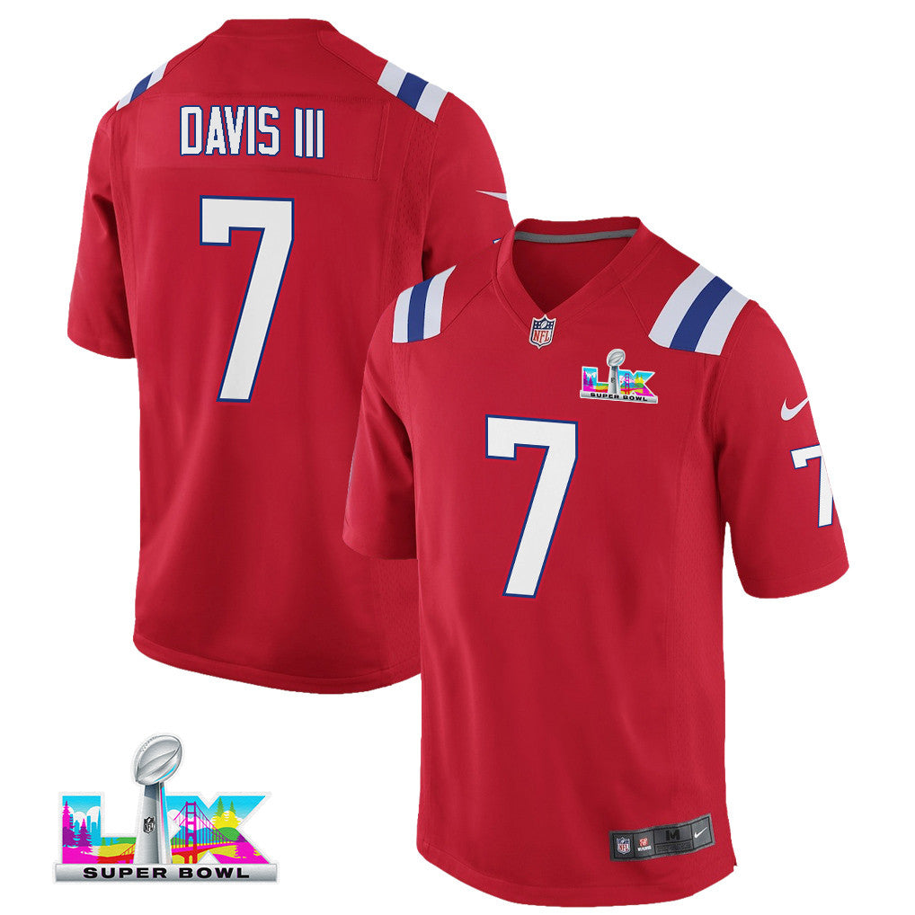 Carlton Davis III 7 New England Patriots YOUTH 2026 Super Bowl LX - Alternate Game Jersey - Red