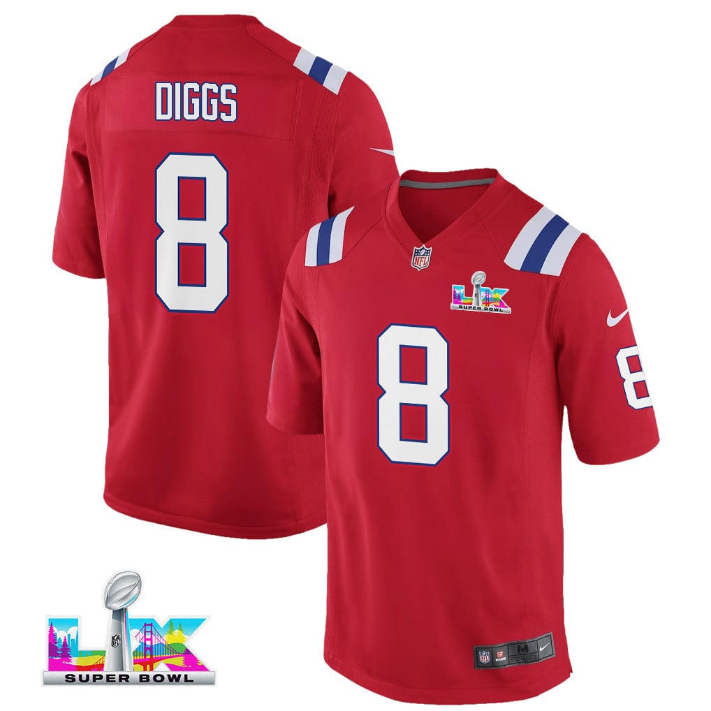 Stefon Diggs 8 New England Patriots YOUTH 2026 Super Bowl LX - Alternate Game Jersey - Red