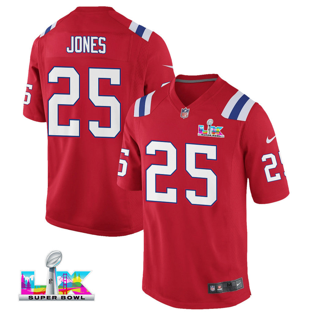 Marcus Jones 25 New England Patriots YOUTH 2026 Super Bowl LX - Alternate Game Jersey - Red