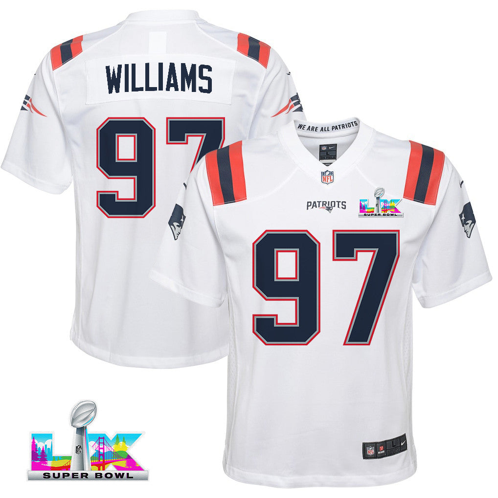 Milton Williams 97 New England Patriots YOUTH 2026 Super Bowl LX - White Game Jersey