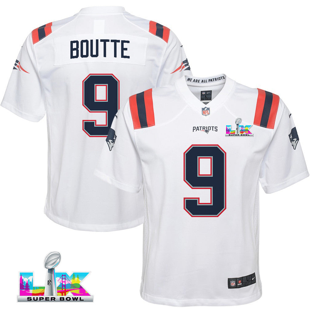 Kayshon Boutte 9 New England Patriots YOUTH 2026 Super Bowl LX - White Game Jersey