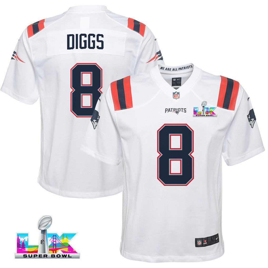 Stefon Diggs 8 New England Patriots YOUTH 2026 Super Bowl LX - White Game Jersey