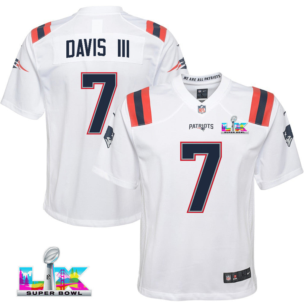 Carlton Davis III 7 New England Patriots YOUTH 2026 Super Bowl LX - White Game Jersey