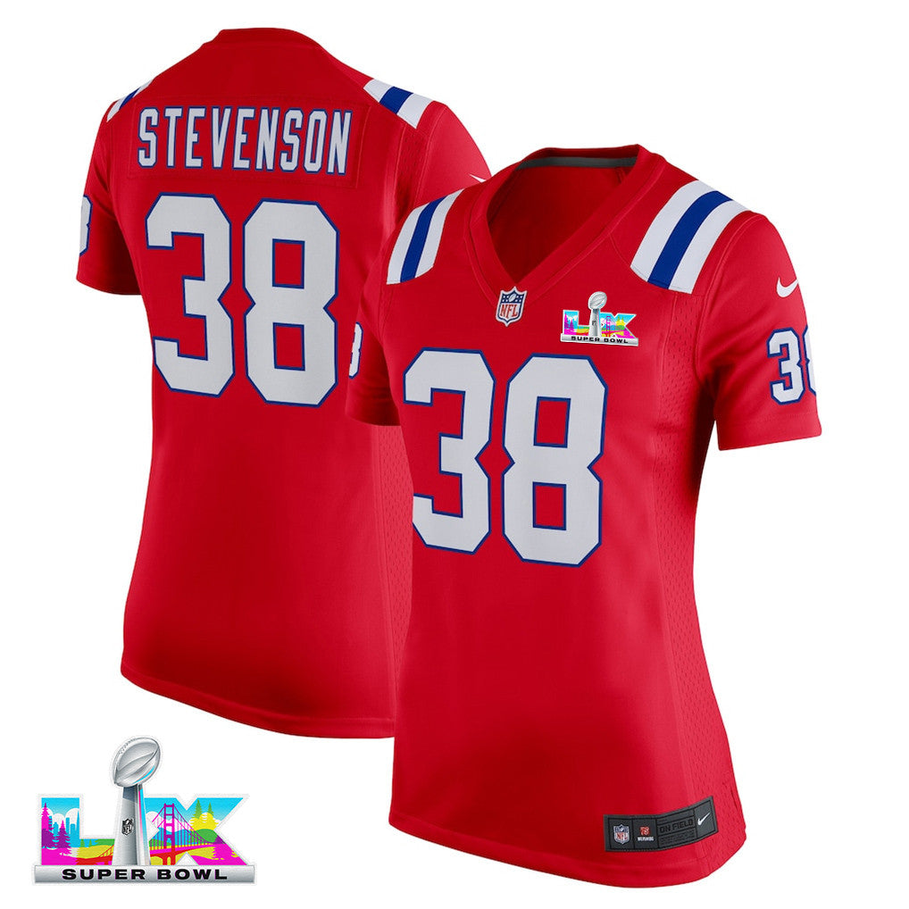 Rhamondre Stevenson 38 New England Patriots 2026 Super Bowl LX - Women's Alternate Game Jersey - Red