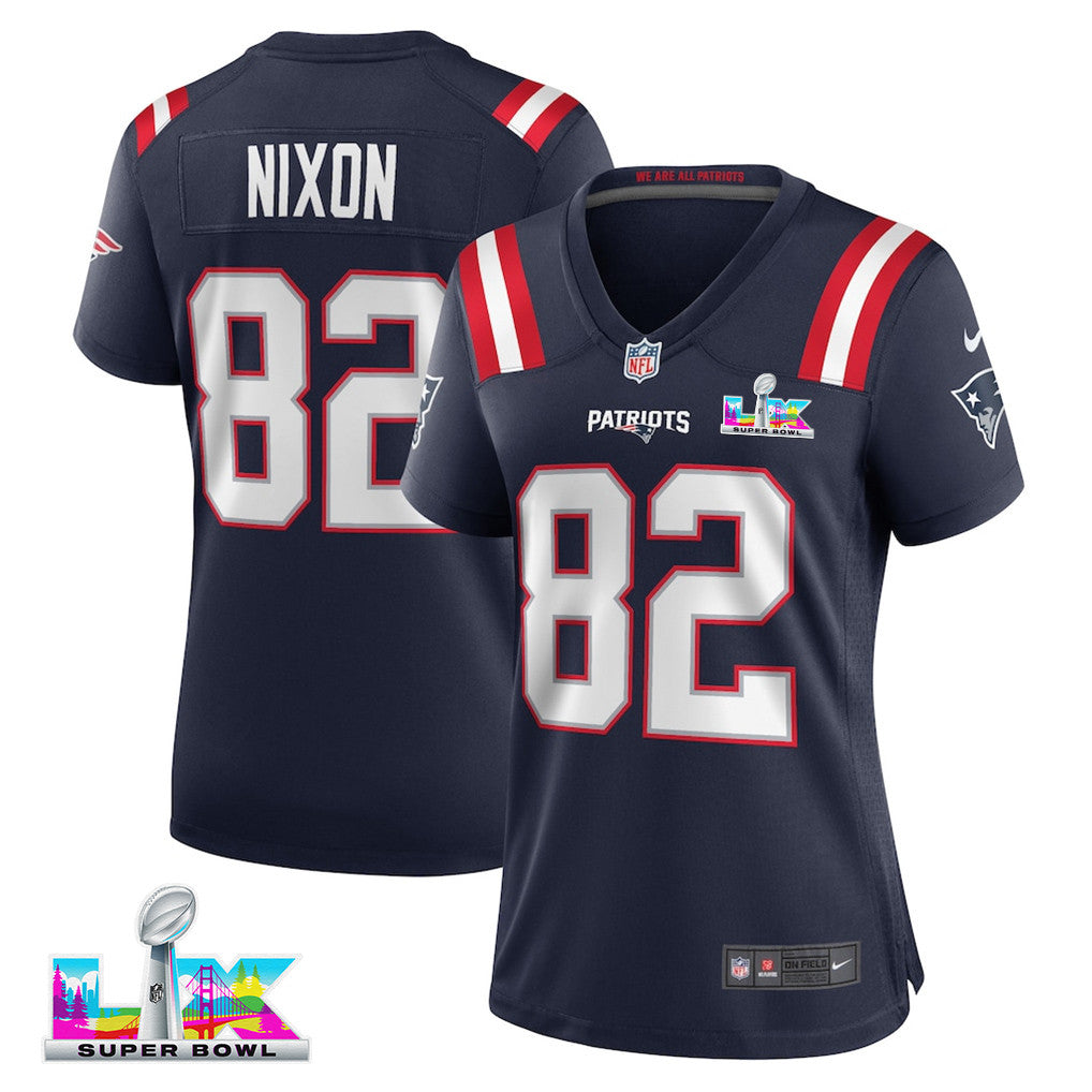 Tre Nixon 82 New England Patriots 2026 Super Bowl LX - Women's Game Jersey - Navy