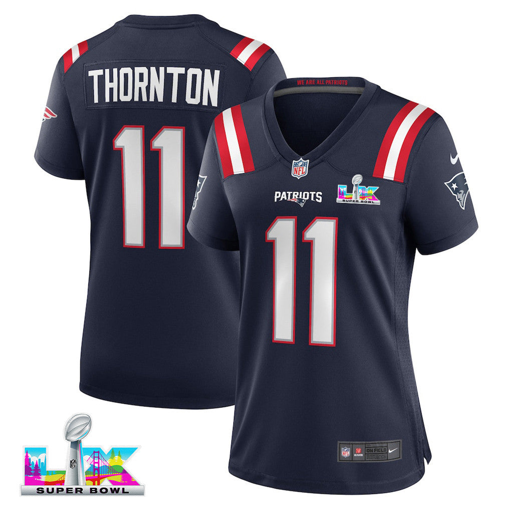 Tyquan Thornton 11 New England Patriots 2026 Super Bowl LX - Women's Game Jersey - Navy