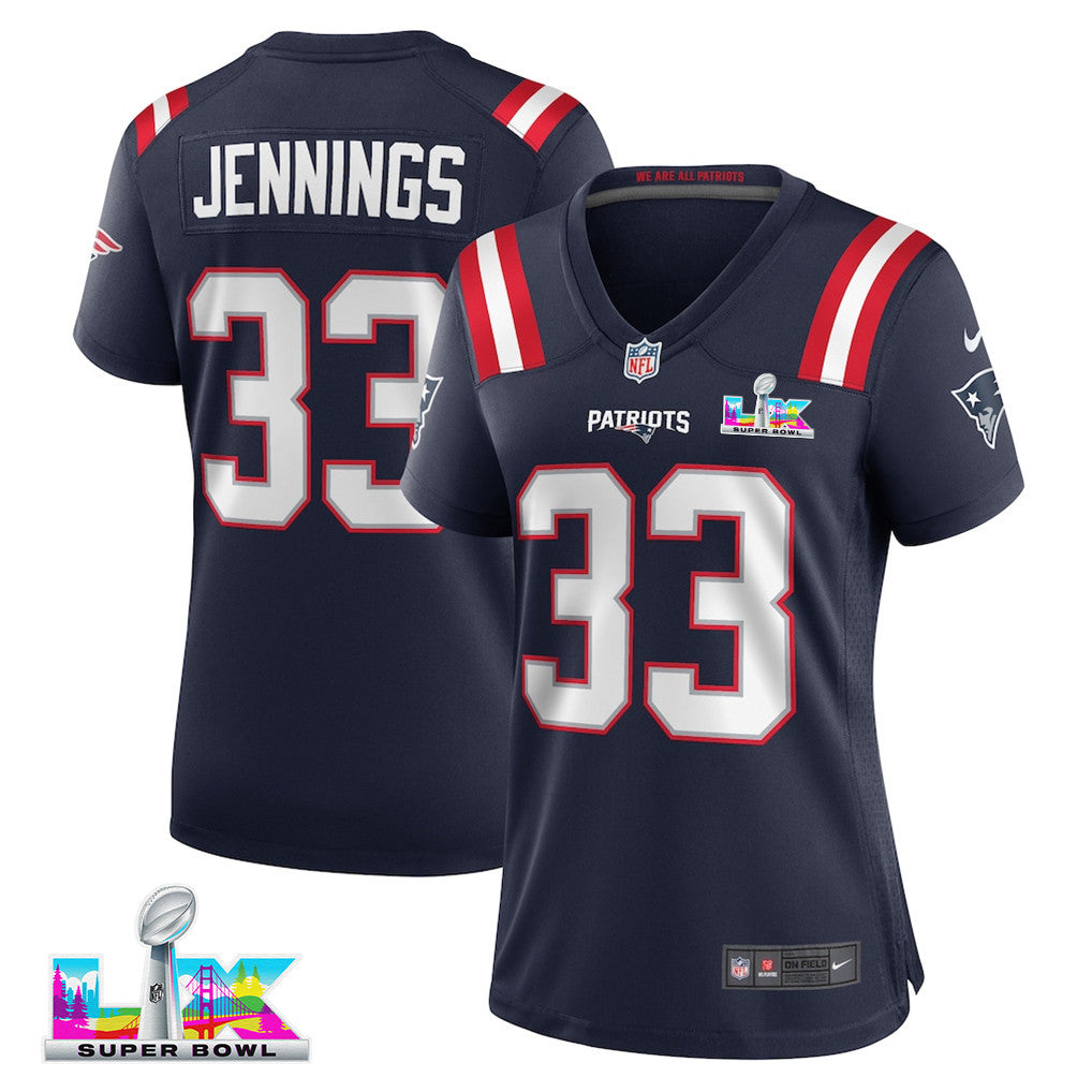 Anfernee Jennings 33 New England Patriots 2026 Super Bowl LX - Women's Game Jersey - Navy