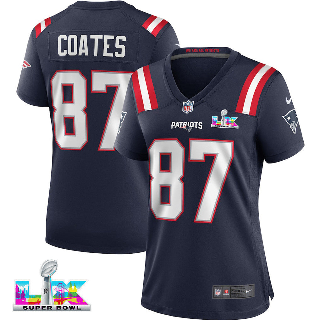 Ben Coates 87 New England Patriots 2026 Super Bowl LX - Women's Game Jersey - Navy
