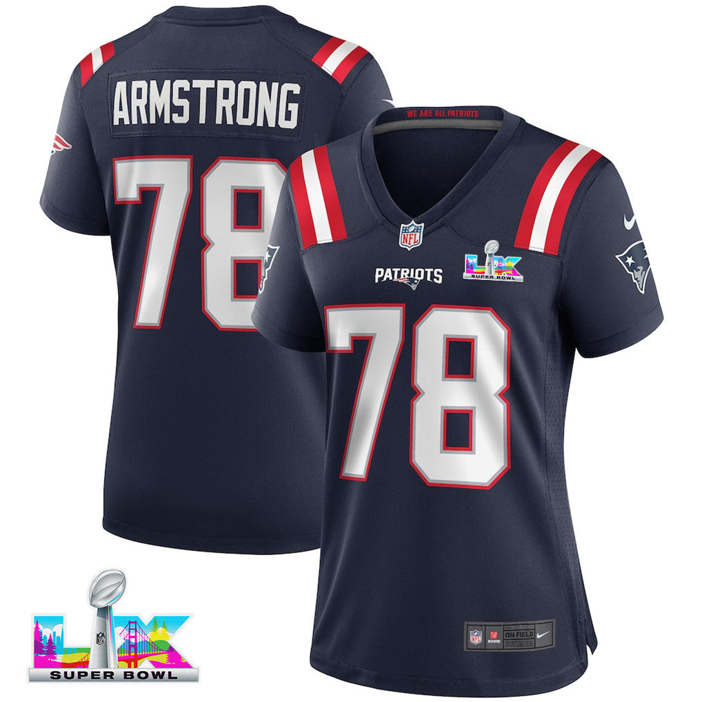 Bruce Armstrong 78 New England Patriots 2026 Super Bowl LX - Women's Game Jersey - Navy