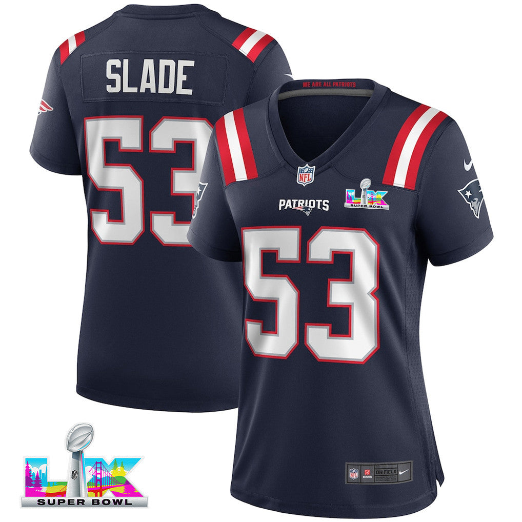 Chris Slade 53 New England Patriots 2026 Super Bowl LX - Women's Game Jersey - Navy