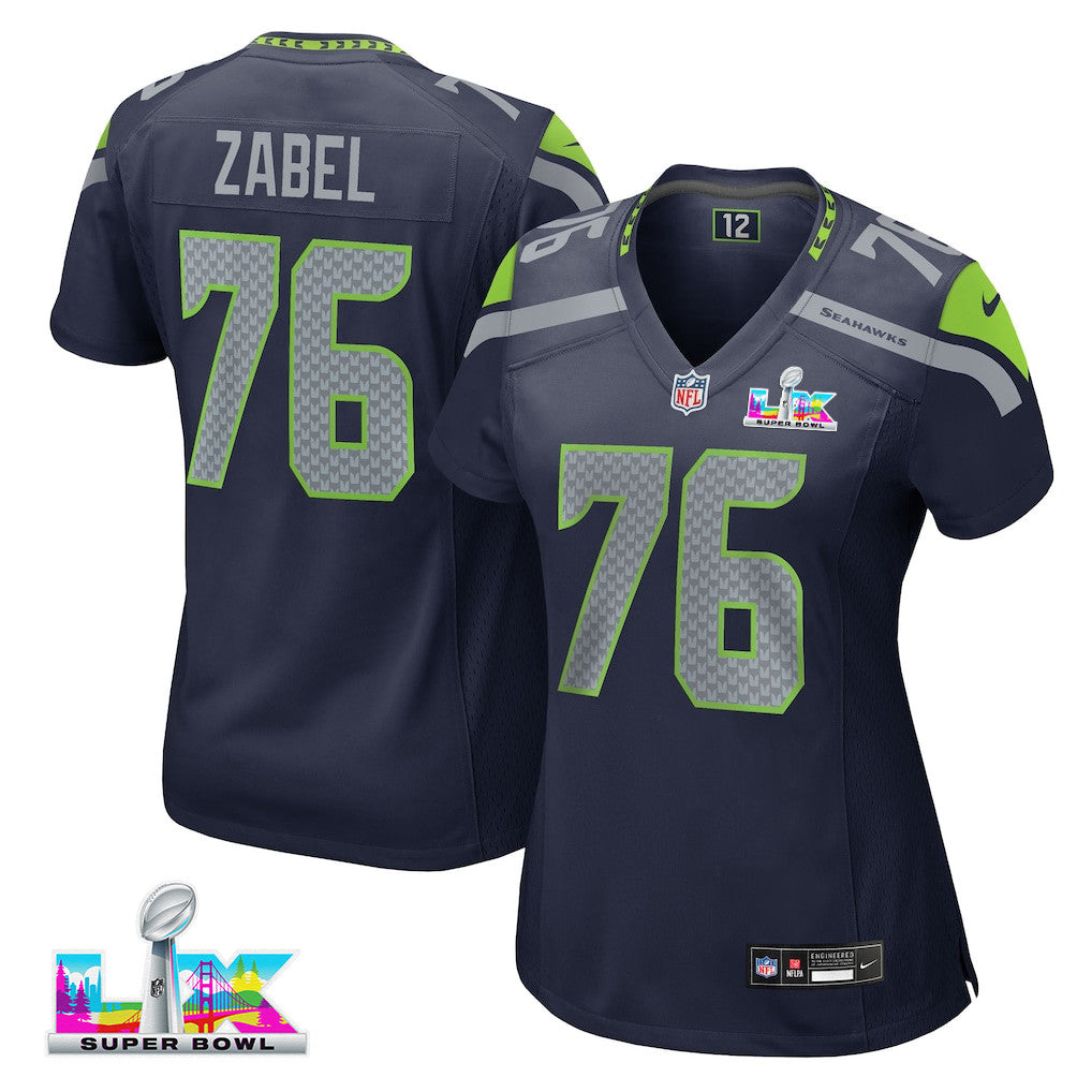 Grey Zabel 76 Seattle Seahawks 2026 Super Bowl LX - Women Navy Game Jersey