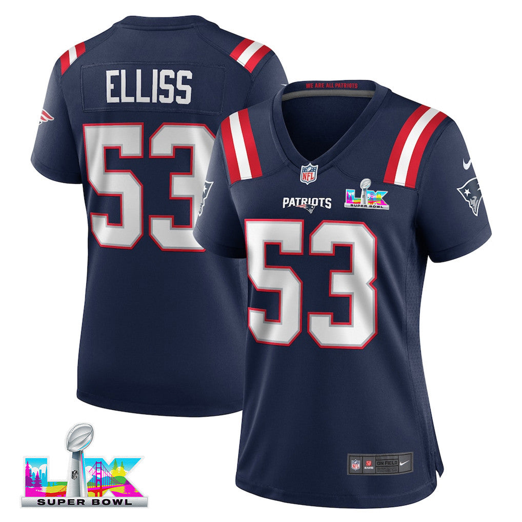Christian Elliss 53 New England Patriots 2026 Super Bowl LX - Women's Game Jersey - Navy