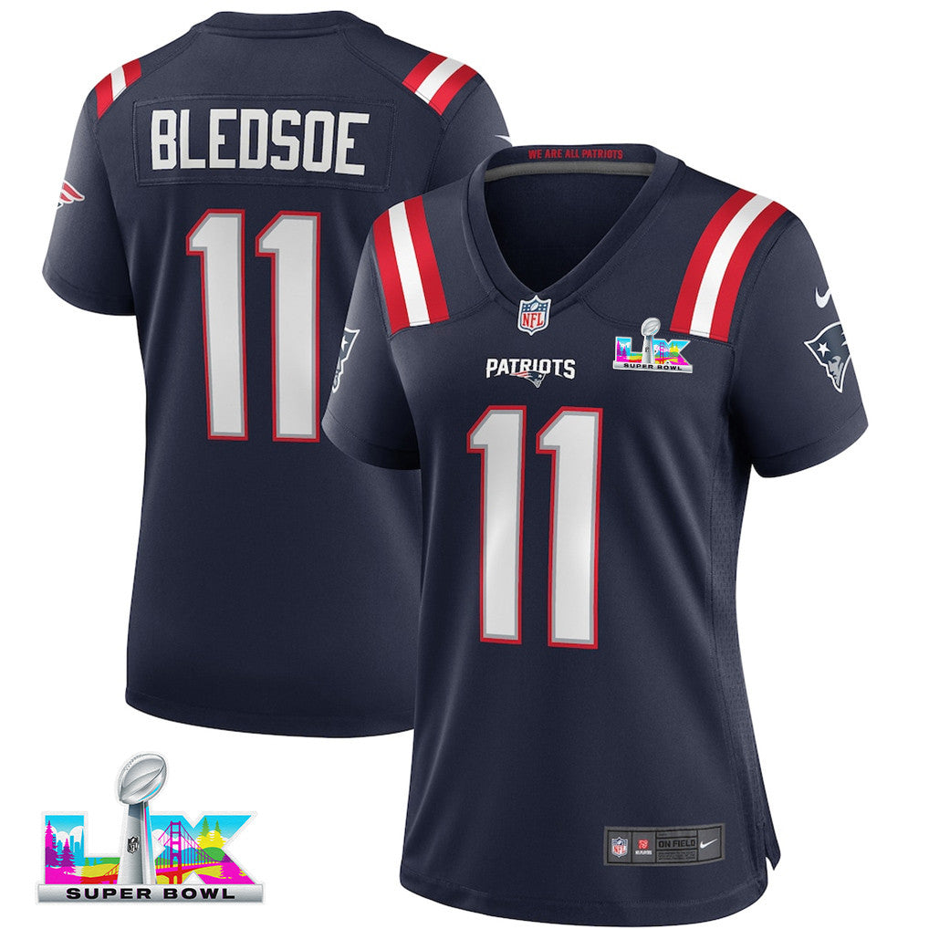 Drew Bledsoe 11 New England Patriots 2026 Super Bowl LX - Women's Game Jersey - Navy