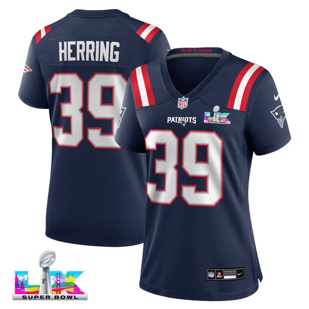 Tyron Herring 39 New England Patriots 2026 Super Bowl LX - Women's Game Jersey - Navy