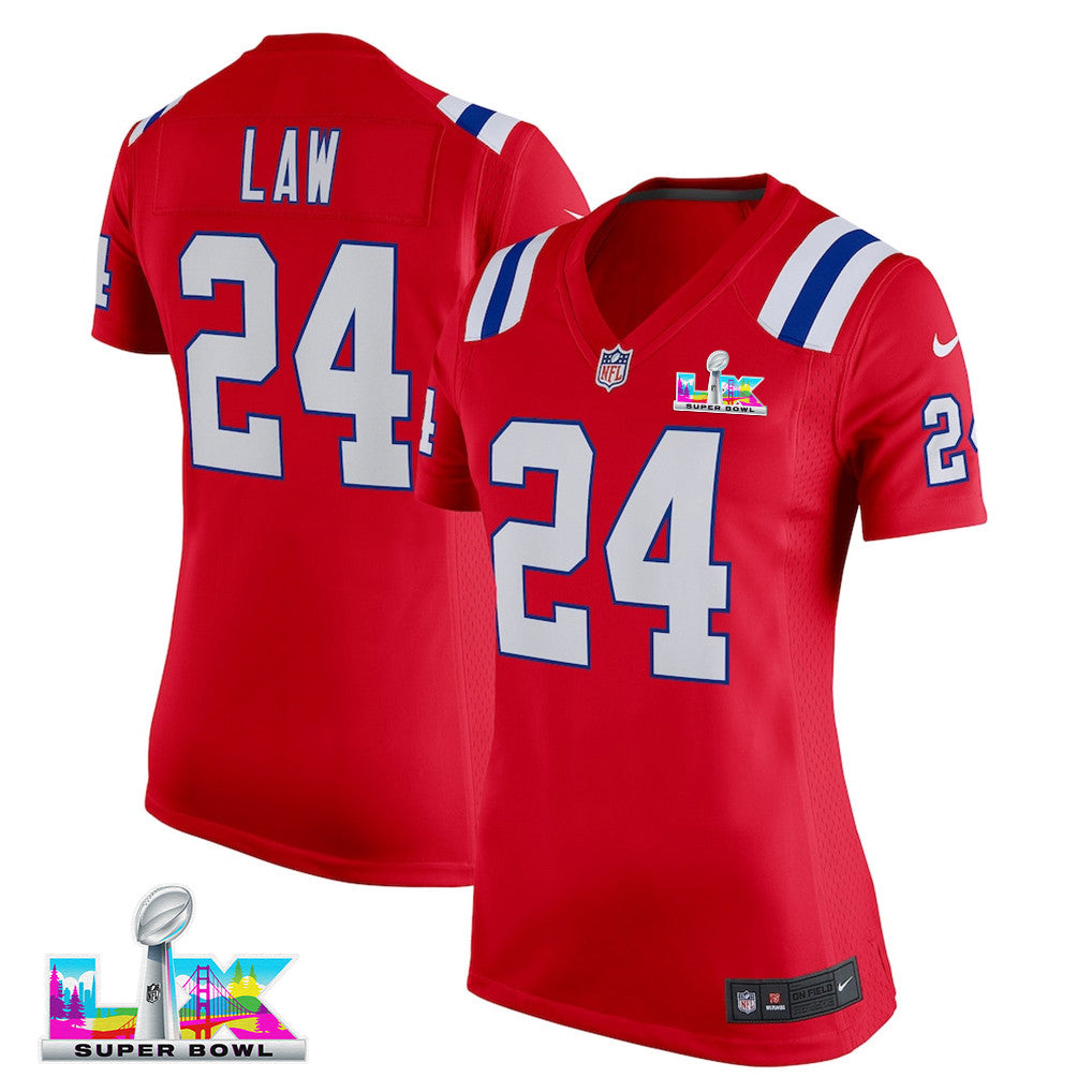 Ty Law 24 New England Patriots 2026 Super Bowl LX - Women's Alternate Game Jersey - Red