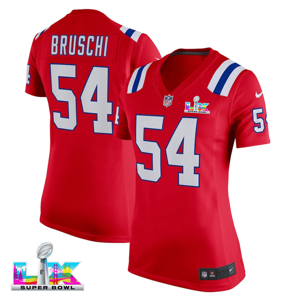 Tedy Bruschi 54 New England Patriots 2026 Super Bowl LX - Women's Alternate Game Jersey - Red