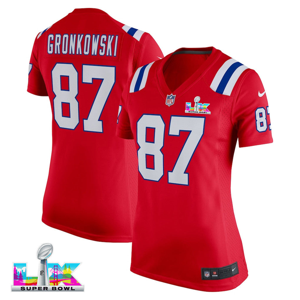 Rob Gronkowski 87 New England Patriots 2026 Super Bowl LX - Women's Alternate Game Jersey - Red