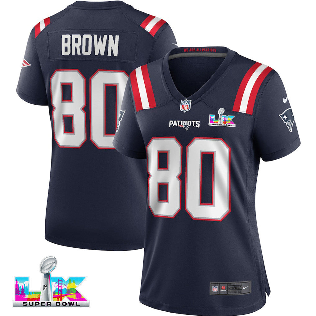 Troy Brown 80 New England Patriots 2026 Super Bowl LX - Women's Game Jersey - Navy