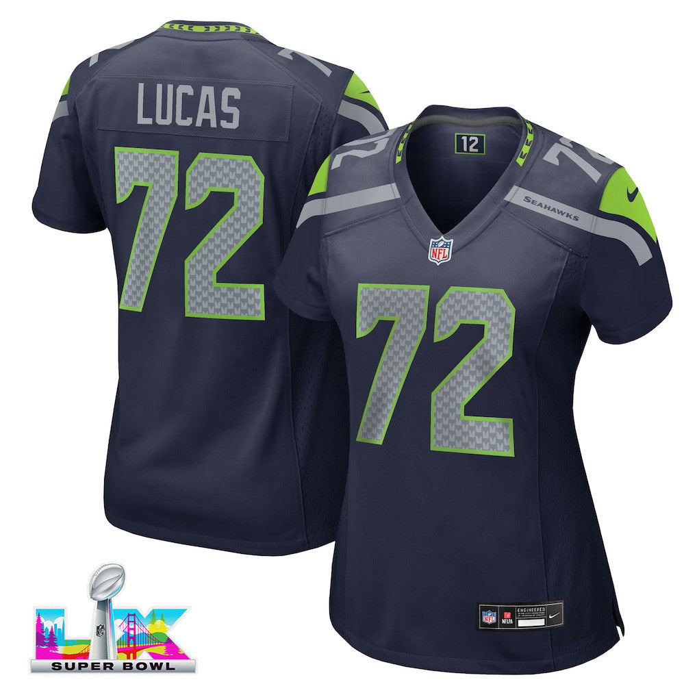 Abraham Lucas 72 Seattle Seahawks 2026 Super Bowl LX - Women Navy Game Jersey