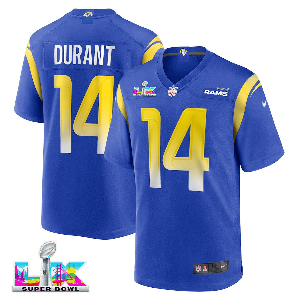 Cobie Durant 14 Los Angeles Rams 2026 Super Bowl LX - Royal Game Player Jersey