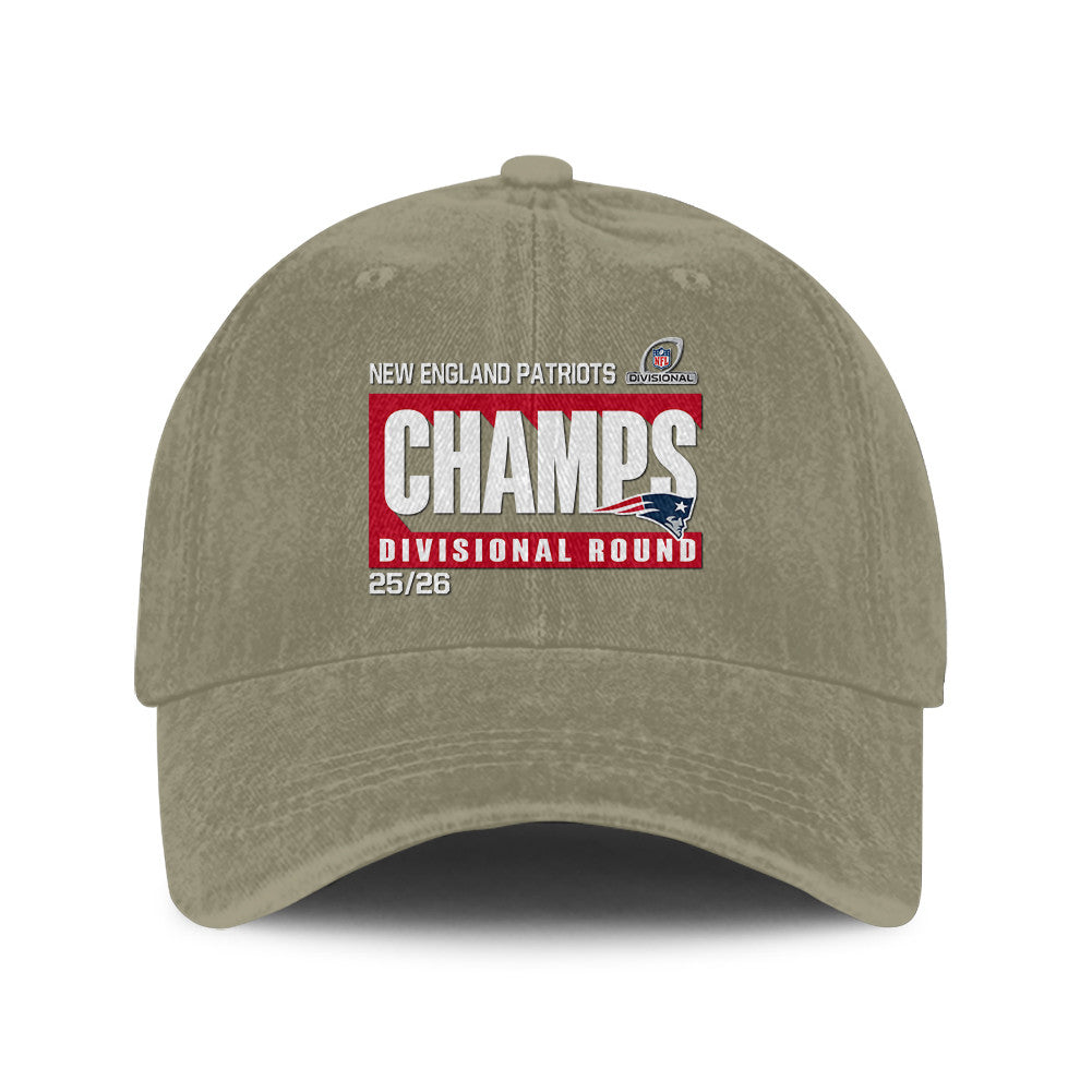 New England Patriots Divisional Champs 25/26 Washed Cotton Cap – Printed Graphic - Olive Khaki