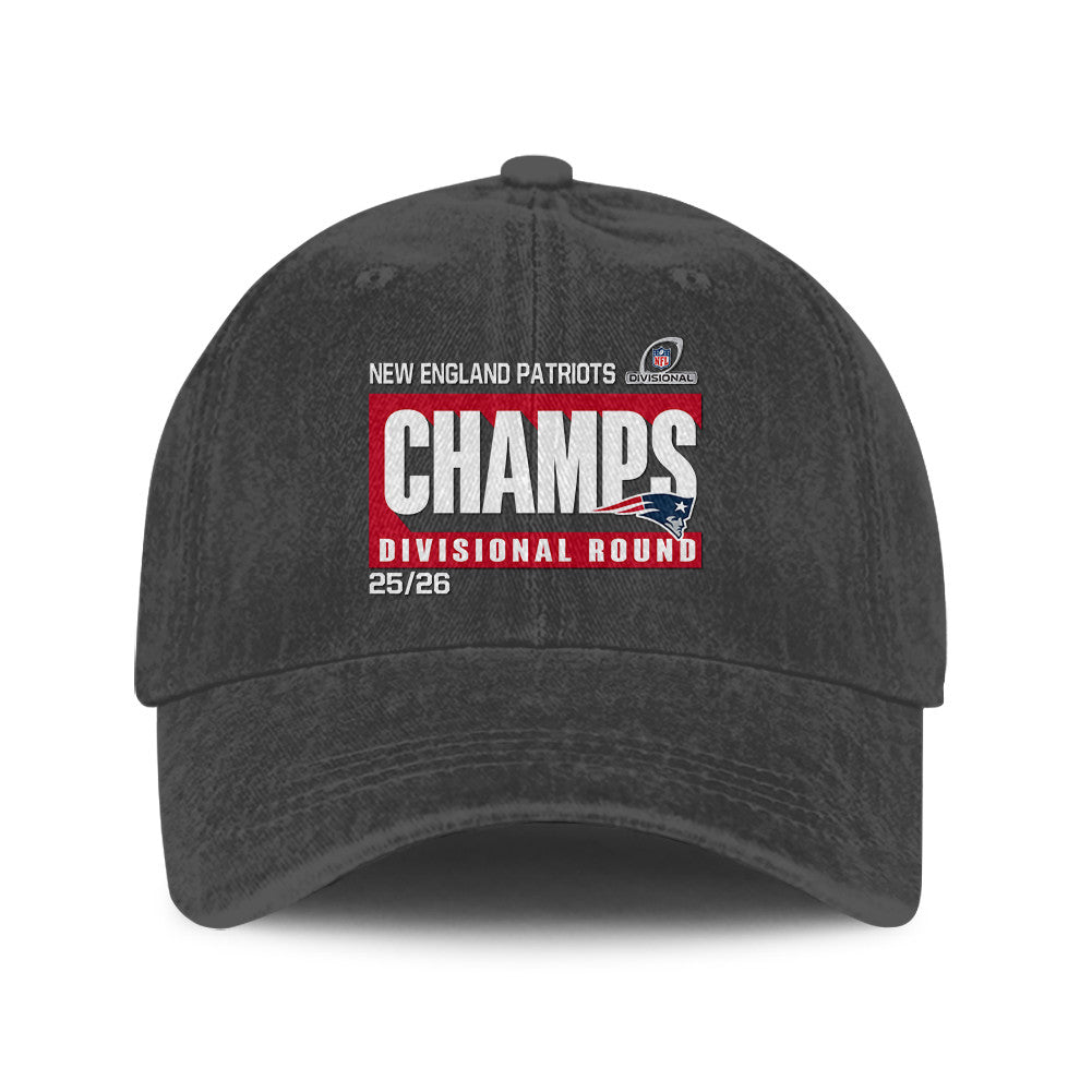 New England Patriots Divisional Champs 25/26 Washed Cotton Cap – Printed Graphic - Dark Grey