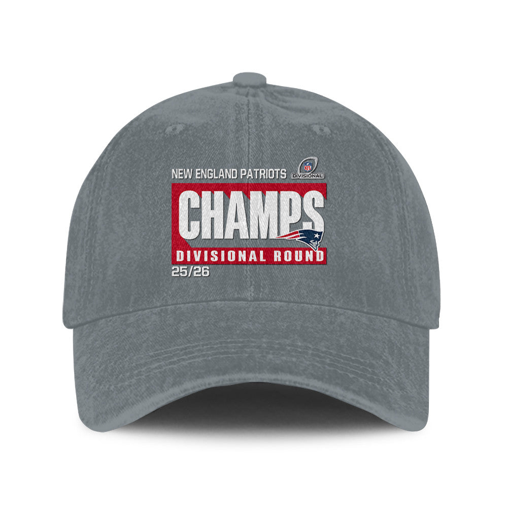 New England Patriots Divisional Champs 25/26 Washed Cotton Cap – Printed Graphic - Light Grey