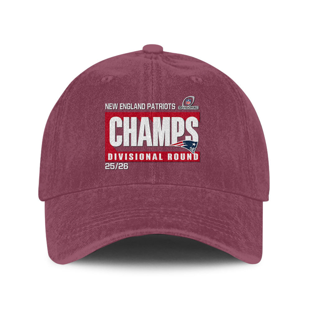 New England Patriots Divisional Champs 25/26 Washed Cotton Cap – Printed Graphic - Burgundy