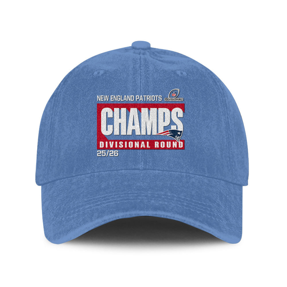 New England Patriots Divisional Champs 25/26 Washed Cotton Cap – Printed Graphic - Denim Blue