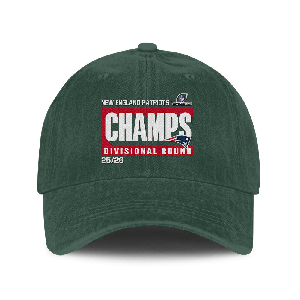 New England Patriots Divisional Champs 25/26 Washed Cotton Cap – Printed Graphic - Green