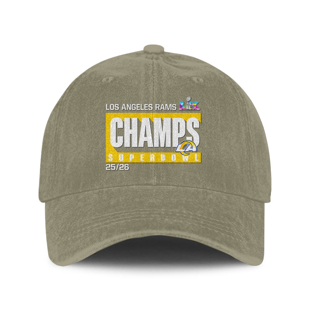 Los Angeles Rams Super Bowl LX Champs 25/26 Washed Cap – Printed Graphic - Olive Khaki
