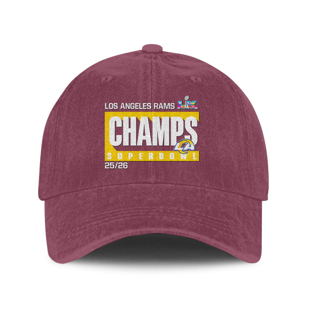 Los Angeles Rams Super Bowl LX Champs 25/26 Washed Cap – Printed Graphic - Burgundy