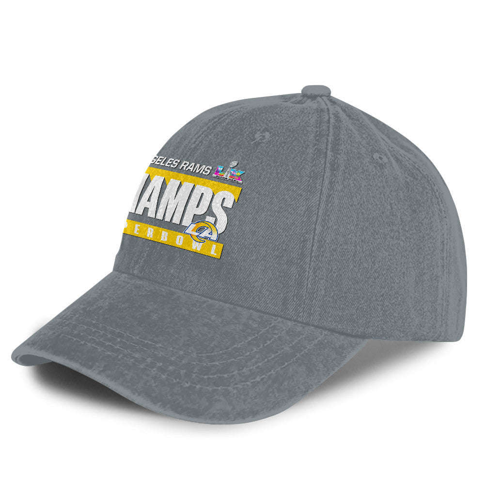 Los Angeles Rams Super Bowl LX Champs 25/26 Washed Cap – Printed Graphic - Light Grey