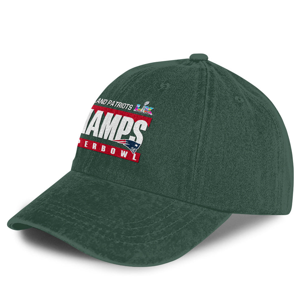 New England Patriots Super Bowl LX Champs 25/26 Washed Cap – Printed Graphic - Green