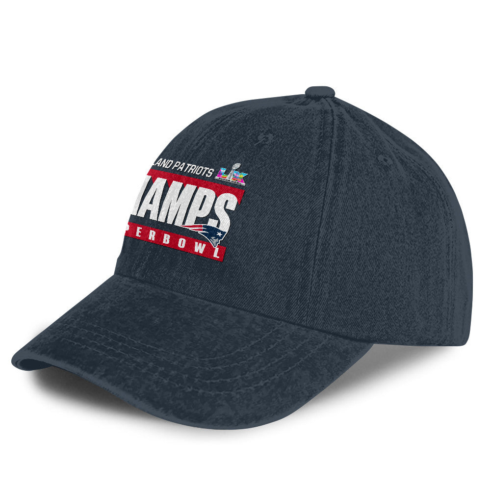 New England Patriots Super Bowl LX Champs 25/26 Washed Cap – Printed Graphic - Navy
