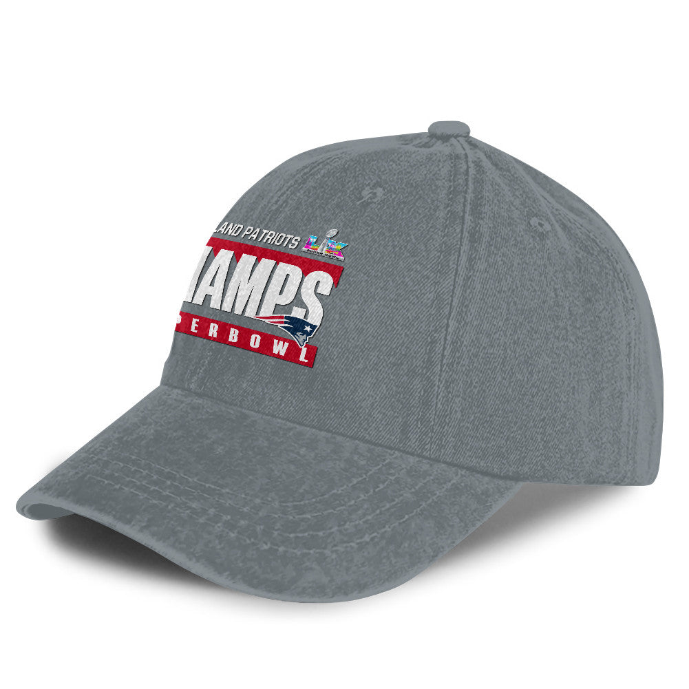 New England Patriots Super Bowl LX Champs 25/26 Washed Cap – Printed Graphic - Light Grey