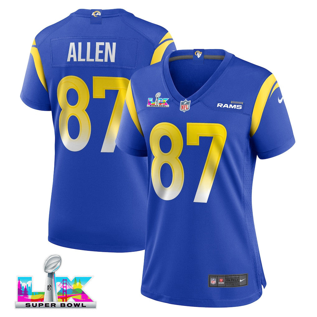 Davis Allen 87 Women's Los Angeles Rams 2026 Super Bowl LX - Royal Team Game Jersey