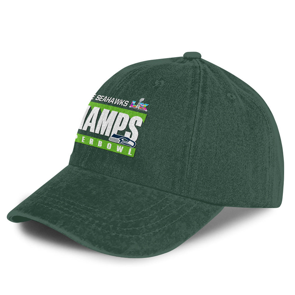 Seattle Seahawks Super Bowl LX Champs 25/26 Washed Cap – Printed Graphic - Green