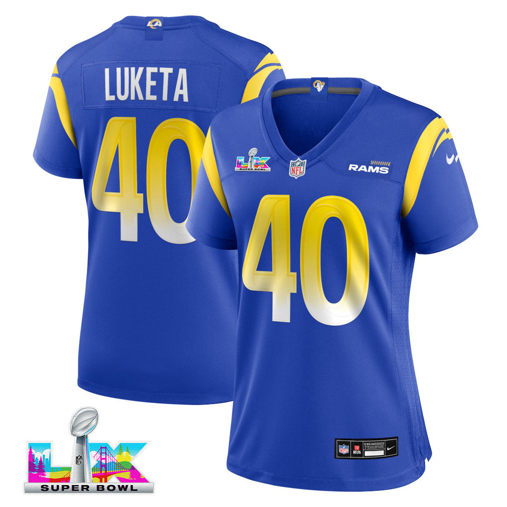 Jesse Luketa 40 Women's Los Angeles Rams 2026 Super Bowl LX - Royal Team Game Jersey