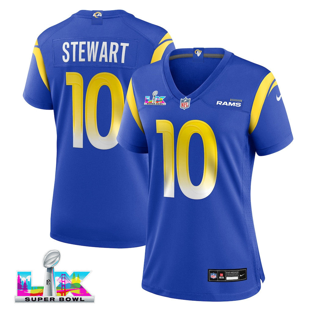 Josaiah Stewart 10 Women's Los Angeles Rams 2026 Super Bowl LX - Royal Team Game Jersey
