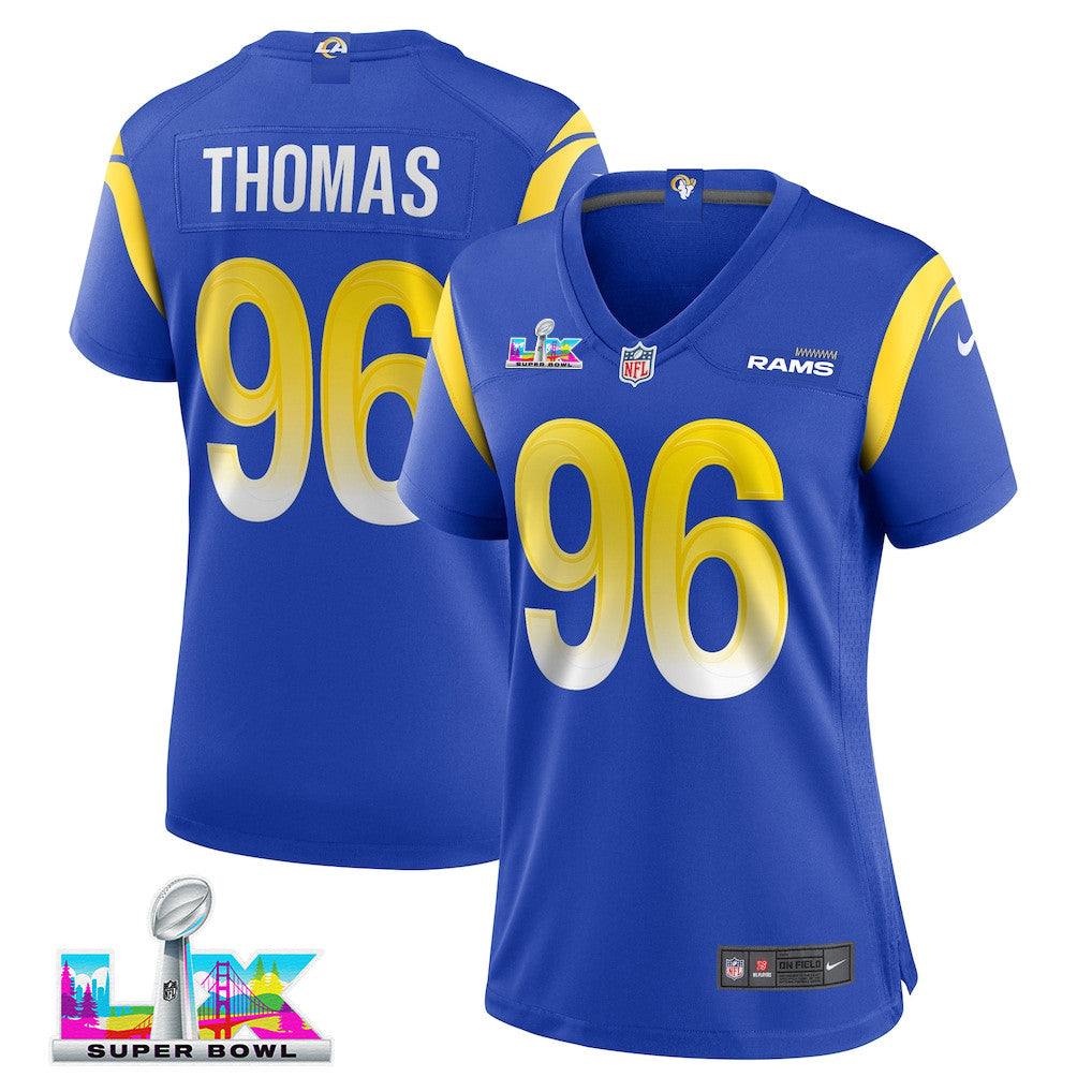 Keir Thomas 96 Women's Los Angeles Rams 2026 Super Bowl LX - Royal Team Game Jersey