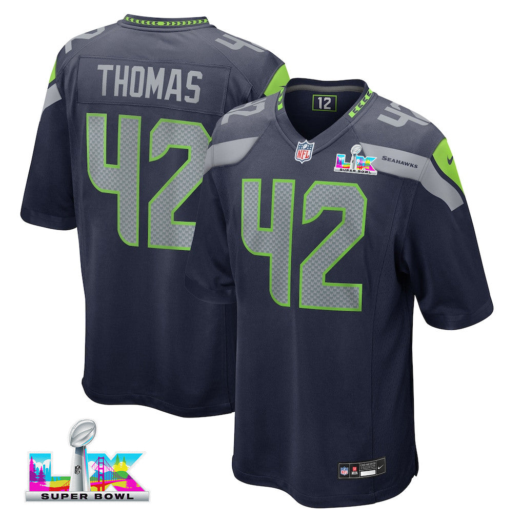 Drake Thomas 42 Seattle Seahawks 2026 Super Bowl LX - College Navy Team Game Jersey