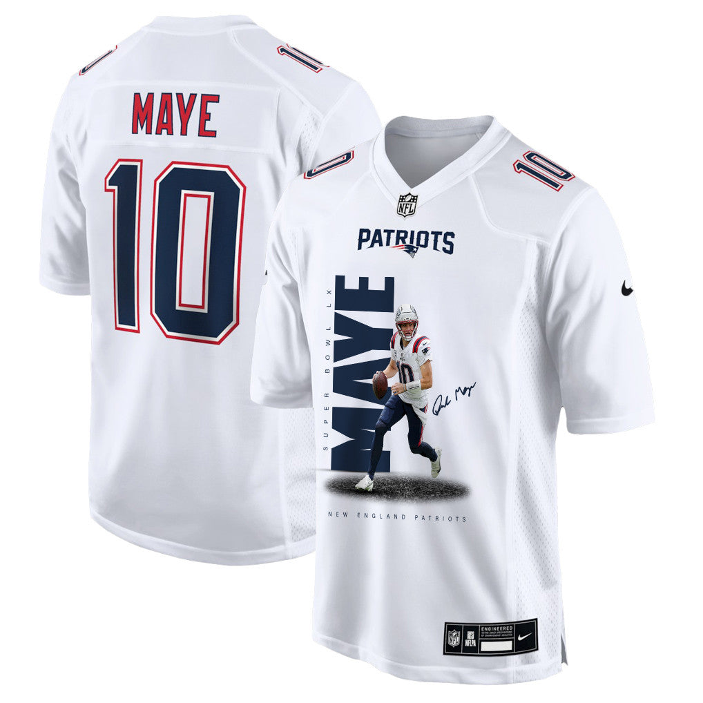 Drake Maye 10 New England Patriots Rising Star Of Super Bowl LX Men Jersey - White