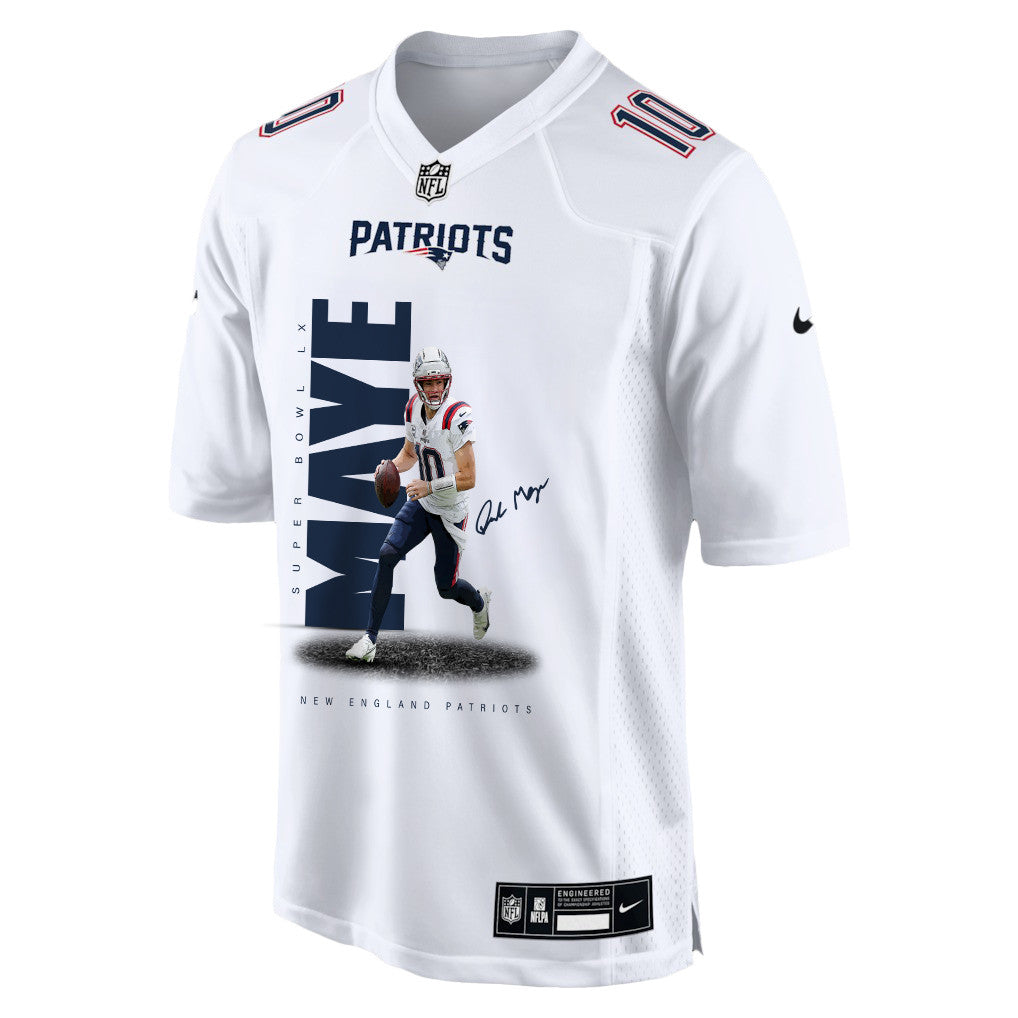 Drake Maye 10 New England Patriots Rising Star Of Super Bowl LX Men Jersey - White
