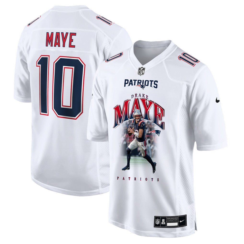 Drake Maye 10 New England Patriots Super Bowl LX Future Legend Men Jersey – White