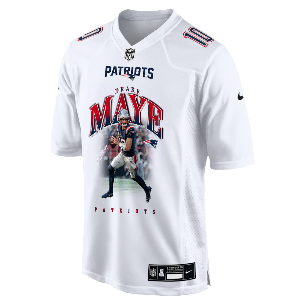 Drake Maye 10 New England Patriots Super Bowl LX Future Legend Men Jersey – White