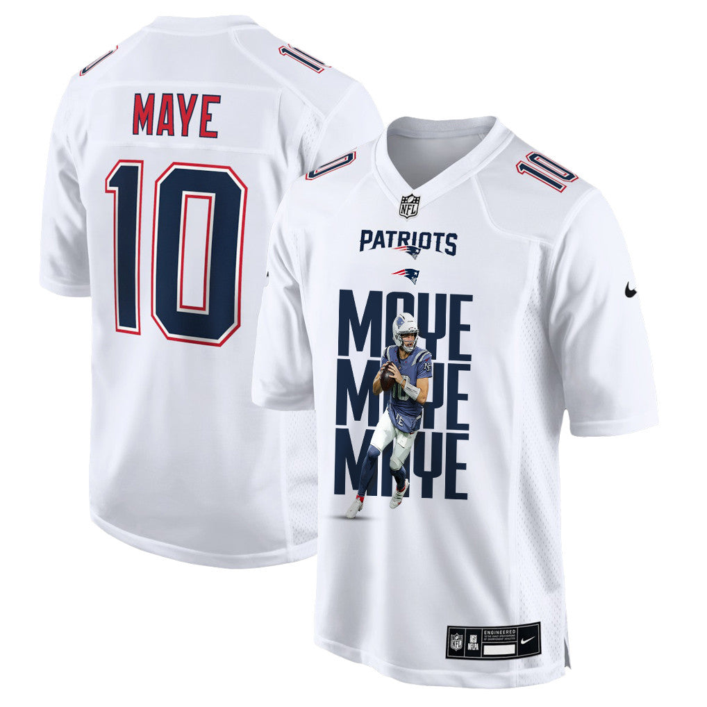 Drake Maye 10 New England Patriots Super Bowl LX Leadership Edition Men Jersey – White